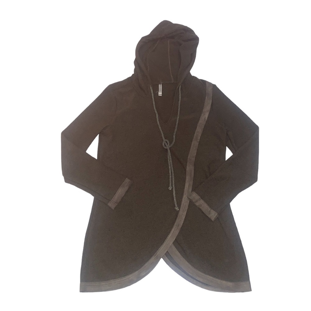 Anthropologie Amur Mur moss green French Terry Hooded cross front shirt size sm